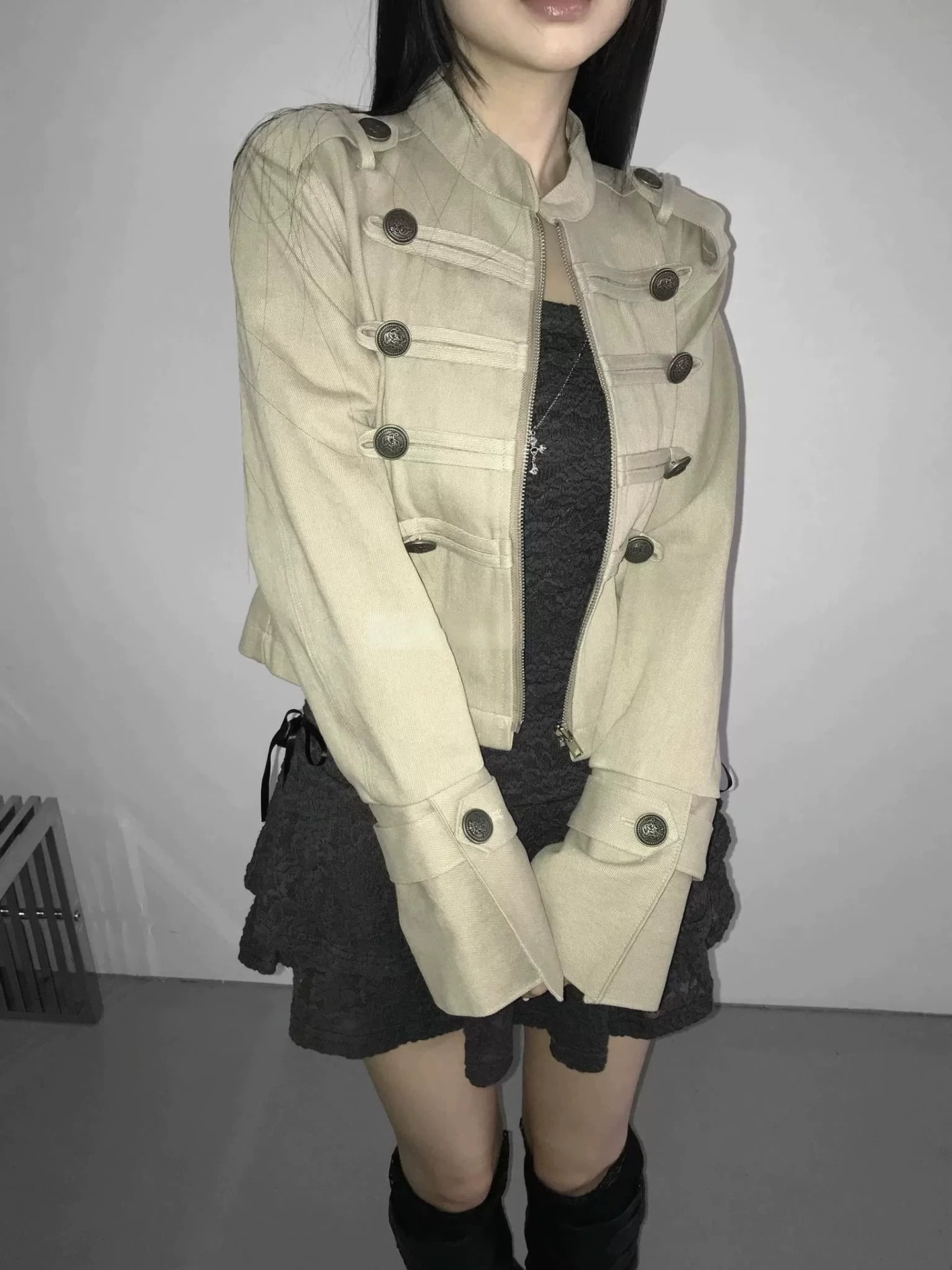 骨格ウェーブ  大人可愛いフレンチシック ナポレオン風ショートジャケット