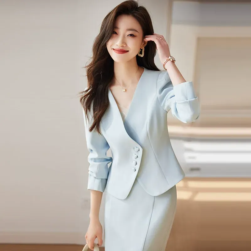 骨格ウェーブ ノーカラージャケット マーメイドスカート セットアップ スーツ