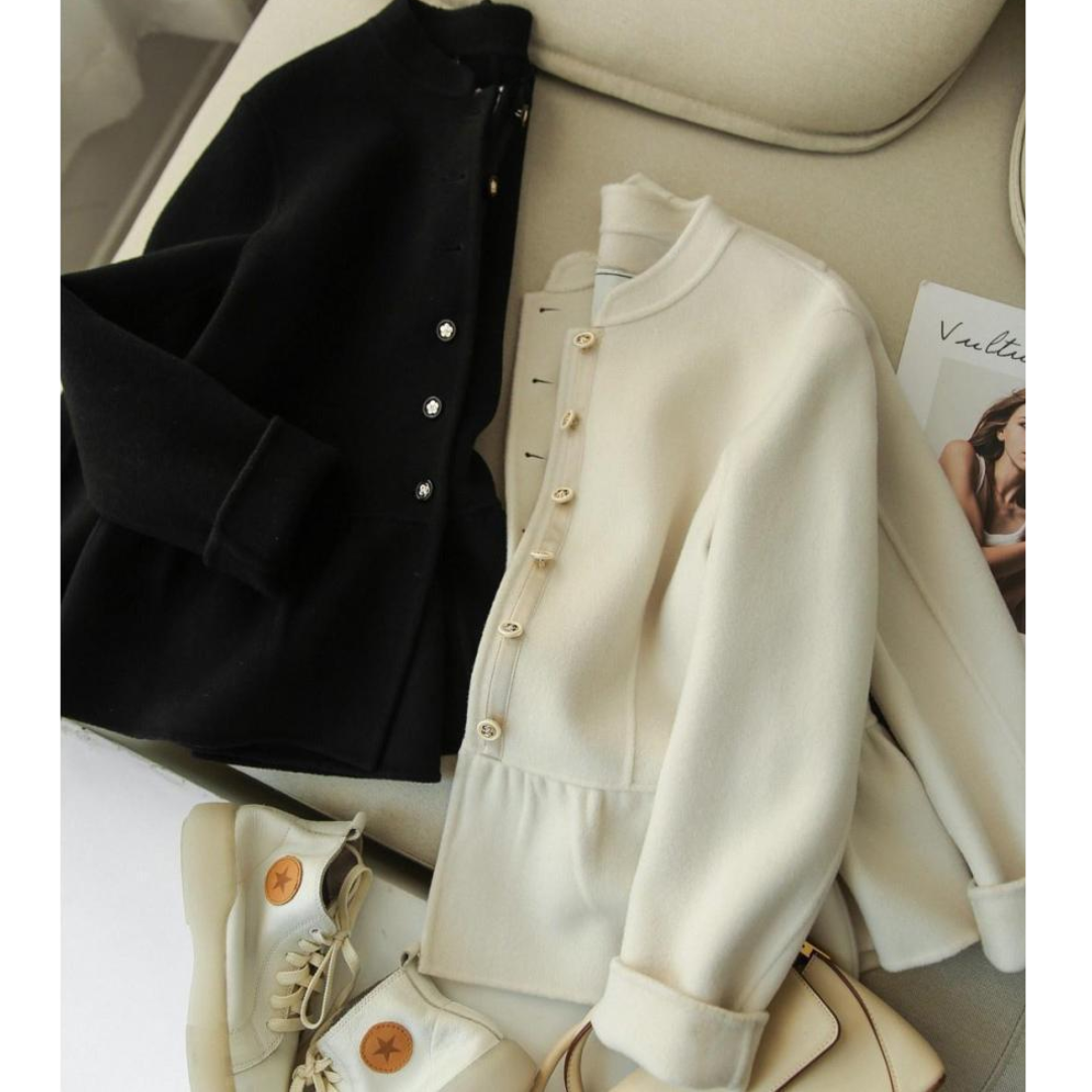 骨格ウェーブ 上品スタンドカラー へプラムジャケット