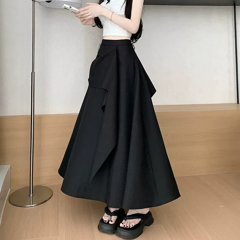 骨格ウェーブ 腰回りふんわりカバー 揺れ感アシンメトリー・ドレープスカート
