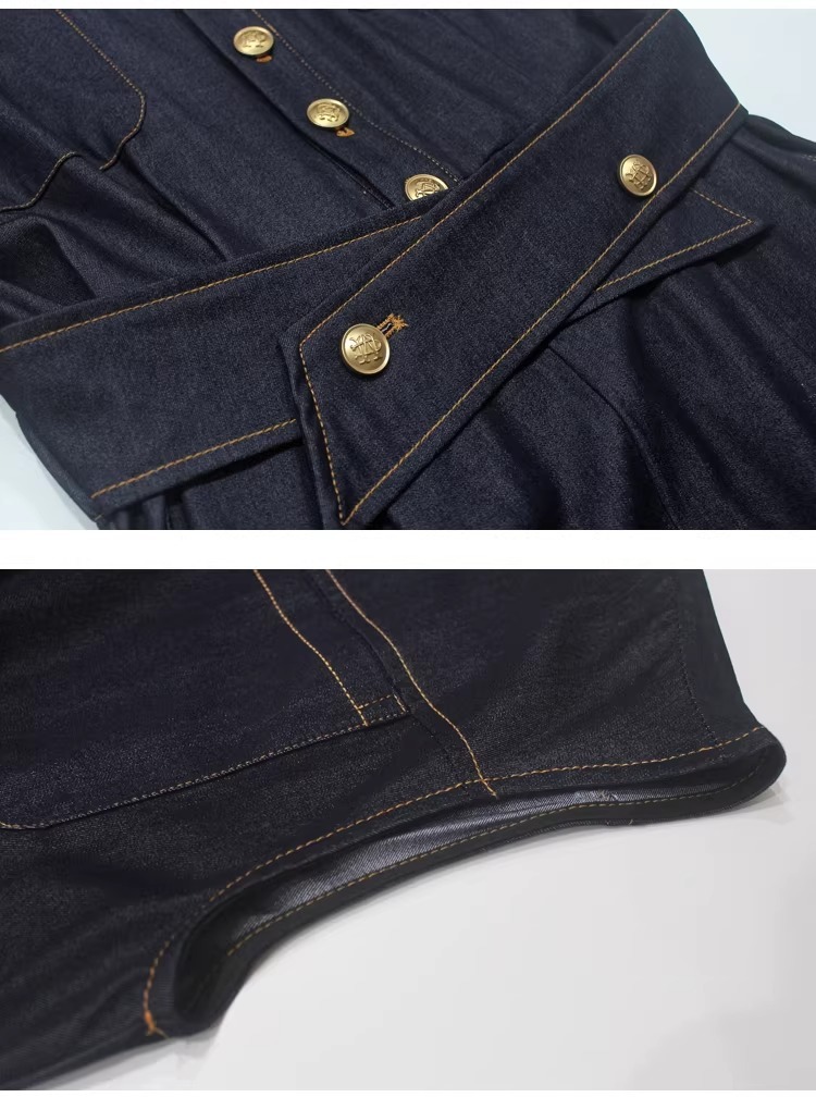 骨格ウェーブ 美くびれ叶う レディデニム ウエストマークワンピース