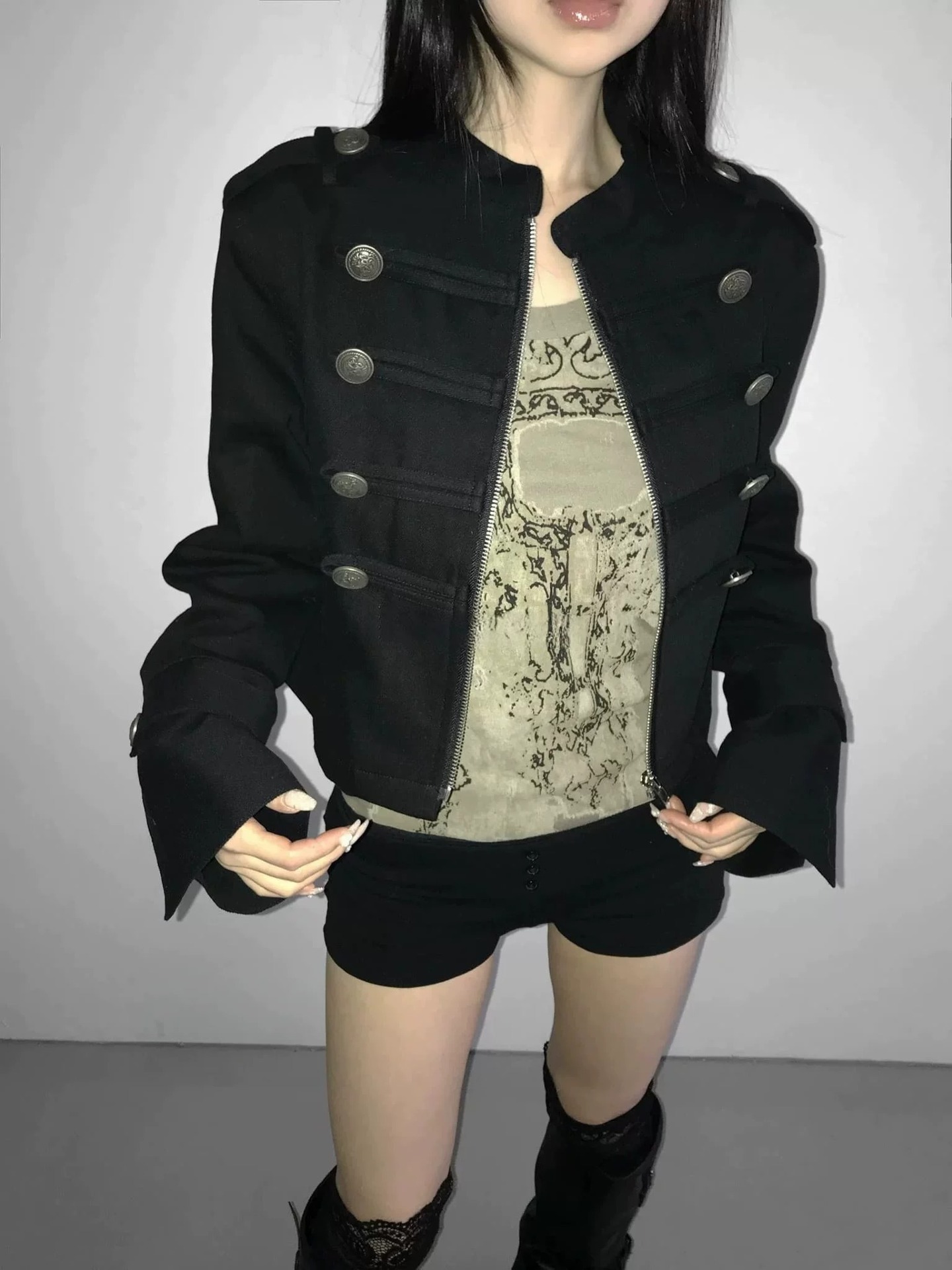 骨格ウェーブ  大人可愛いフレンチシック ナポレオン風ショートジャケット