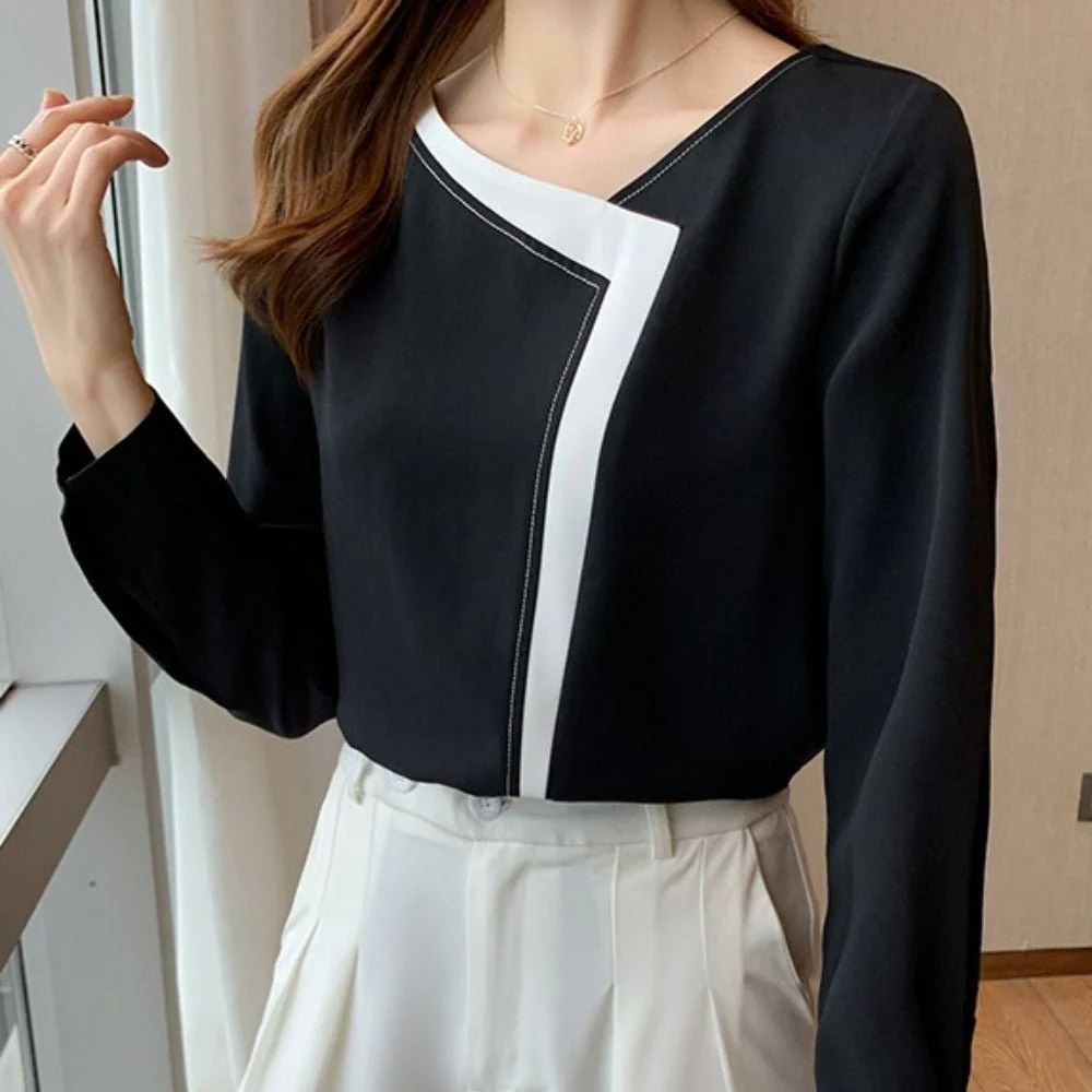 骨格ウェーブ バイカラーブラウス