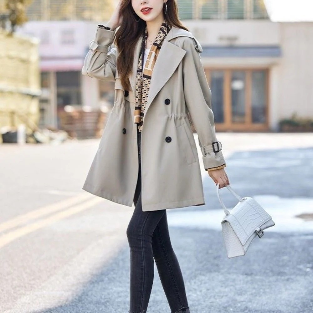 骨格ウェーブ ウエストマーク ハーフ丈トレンチコート