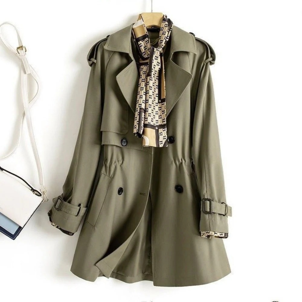 骨格ウェーブ ウエストマーク ハーフ丈トレンチコート