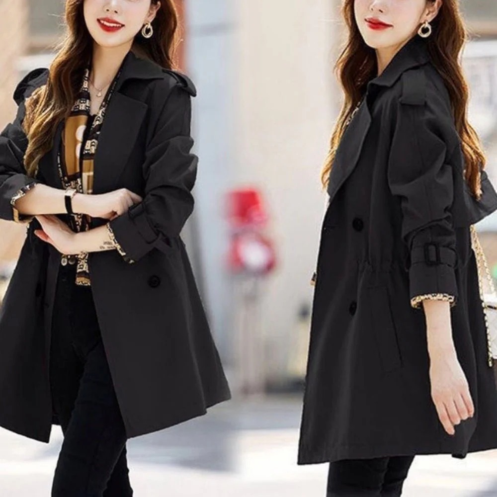 骨格ウェーブ ウエストマーク ハーフ丈トレンチコート