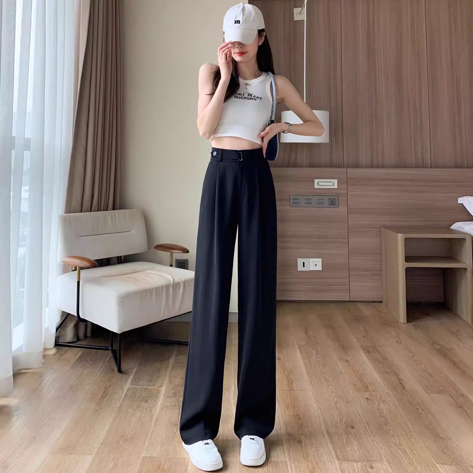 骨格ウェーブ 美くびれ強調 とろみハイウエスト ベルテッドスラックス