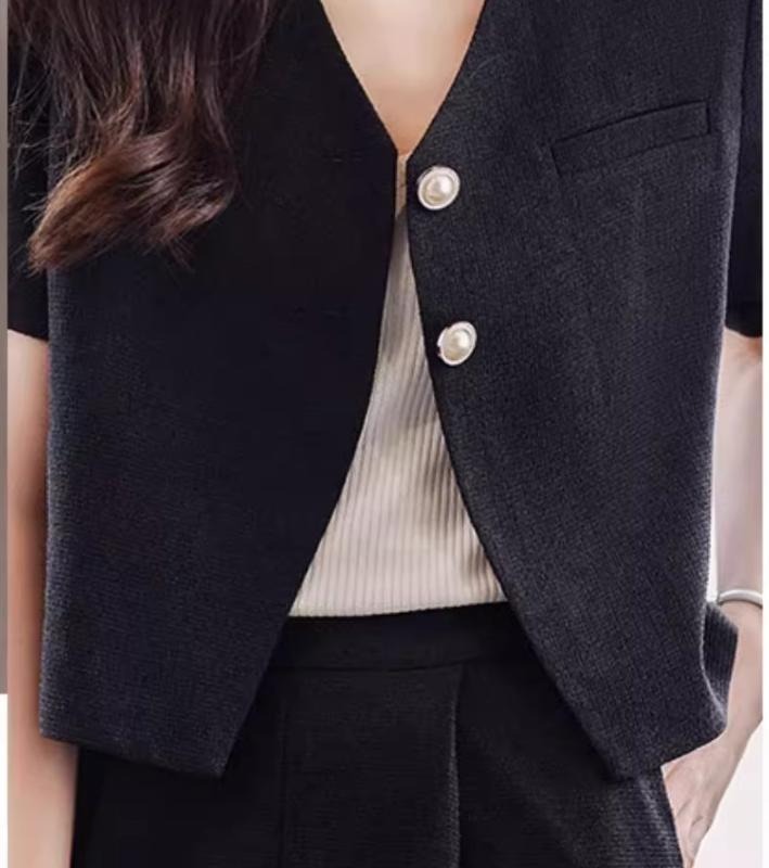 骨格ウェーブ ノーカラーパールボタンジャケット＆パンツ セットアップ