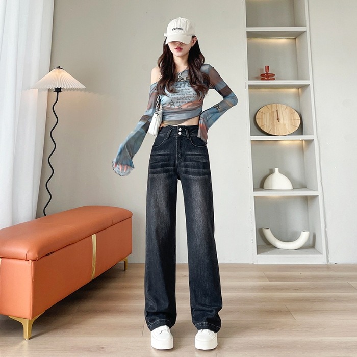 骨格ウェーブ くびれ強調＆脚長メイク ハイウエストストレッチワイドデニム