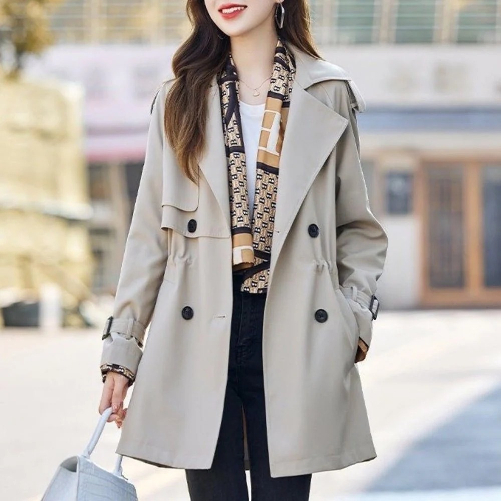 骨格ウェーブ ウエストマーク ハーフ丈トレンチコート