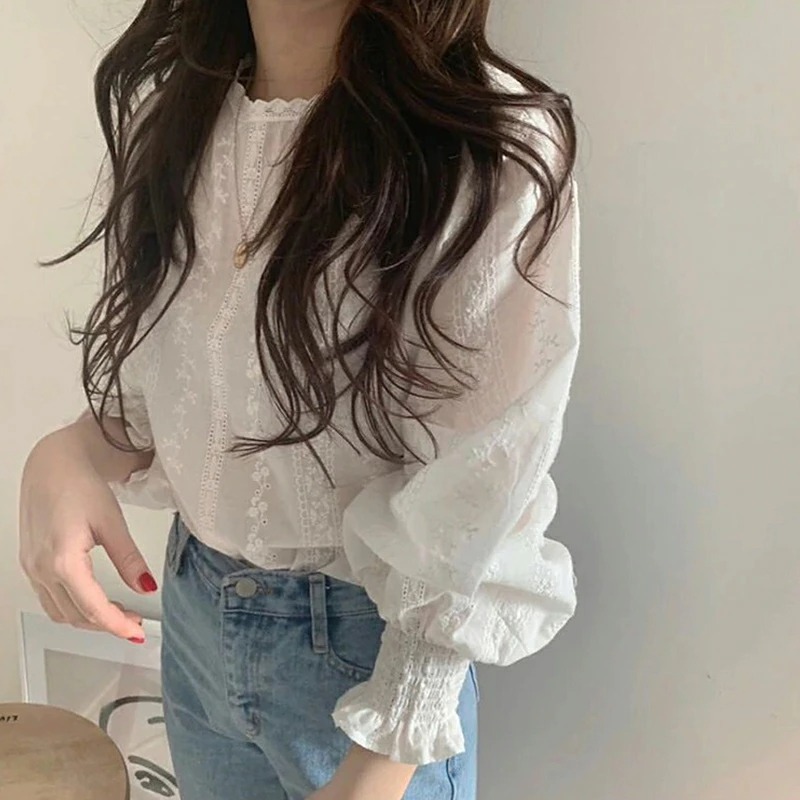 骨格ウェーブ バルーンレースブラウス