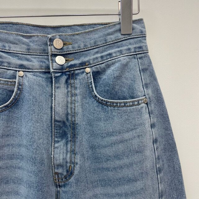 骨格ウェーブハイウエストワイドベルトワイドレッグデニムパンツ