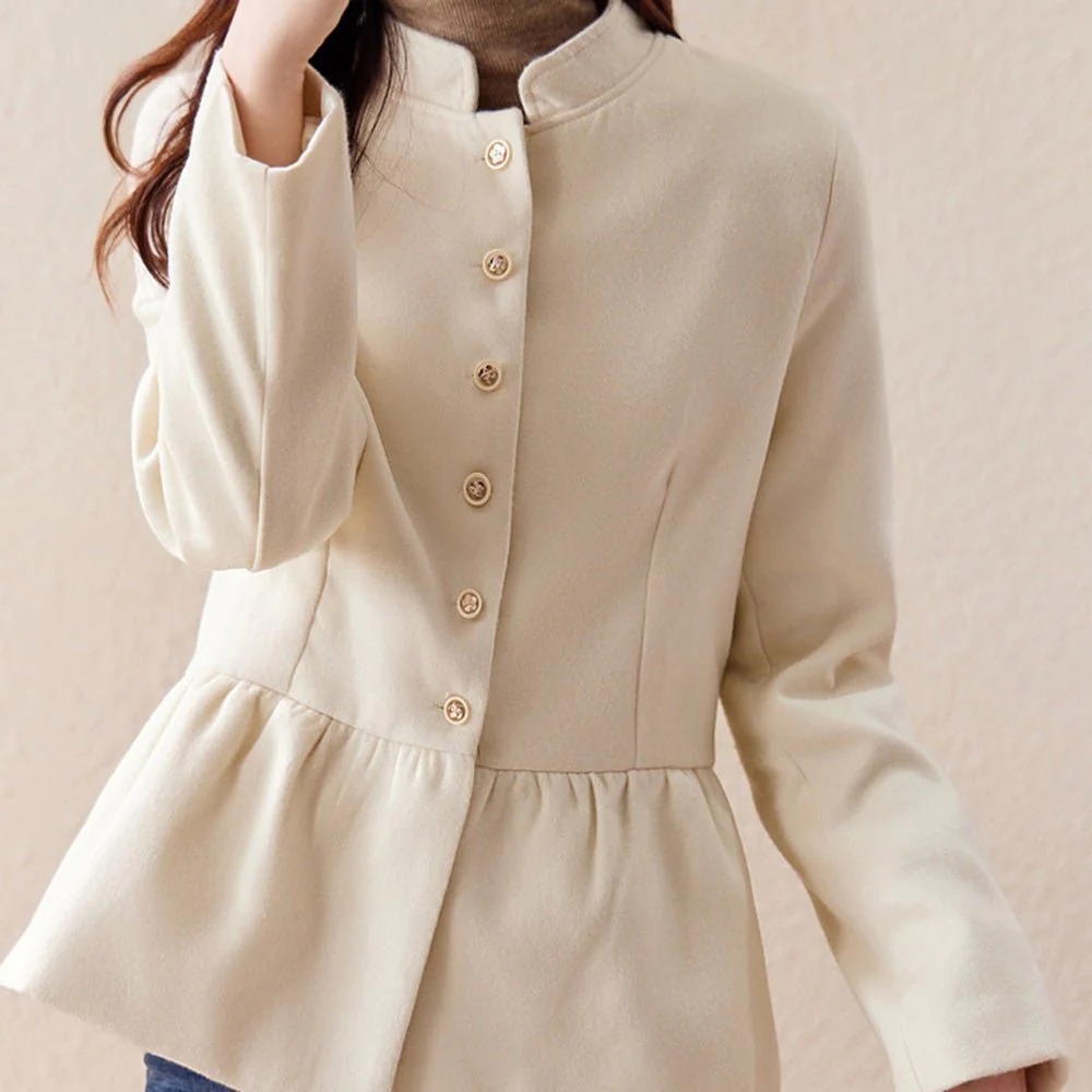 骨格ウェーブ 上品スタンドカラー へプラムジャケット