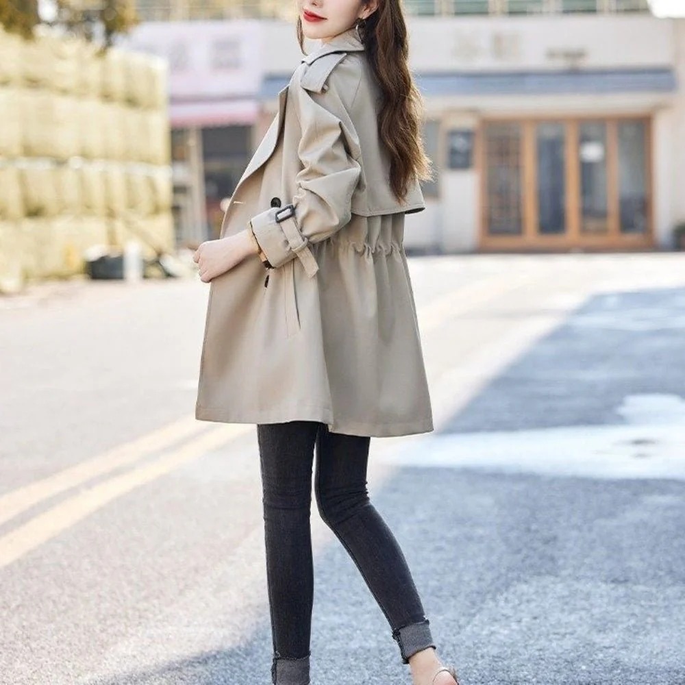 骨格ウェーブ ウエストマーク ハーフ丈トレンチコート