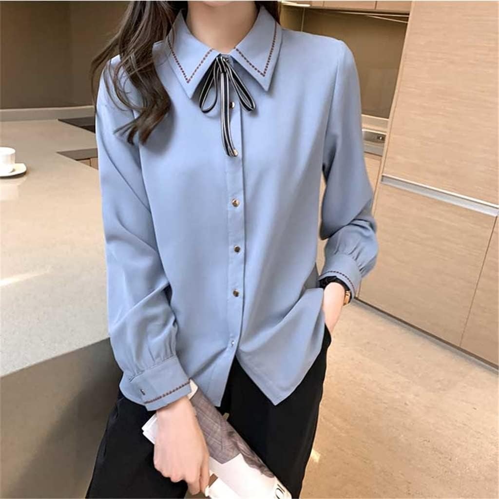 骨格ウェーブ ボウタイ風リボン シフォン シャツブラウス