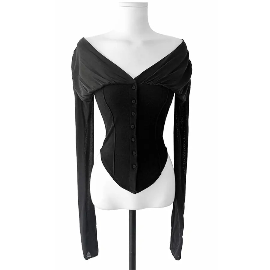 骨格ウェーブ 切替デザイン しっとりフィットトップス