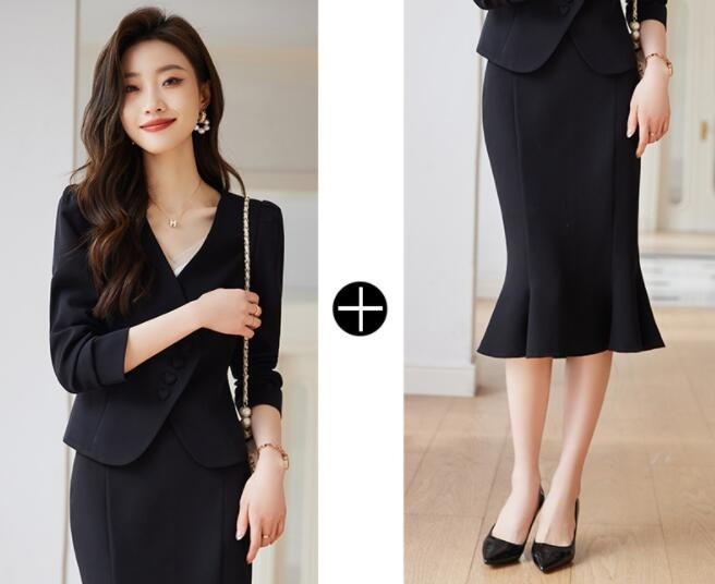 骨格ウェーブ ノーカラージャケット マーメイドスカート セットアップ スーツ