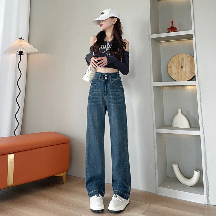 骨格ウェーブ くびれ強調＆脚長メイク ハイウエストストレッチワイドデニム