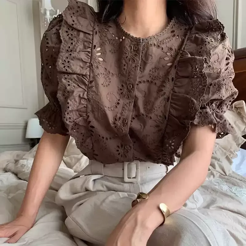 骨格ウェーブ 華奢見え×上半身映え フリルレースブラウス