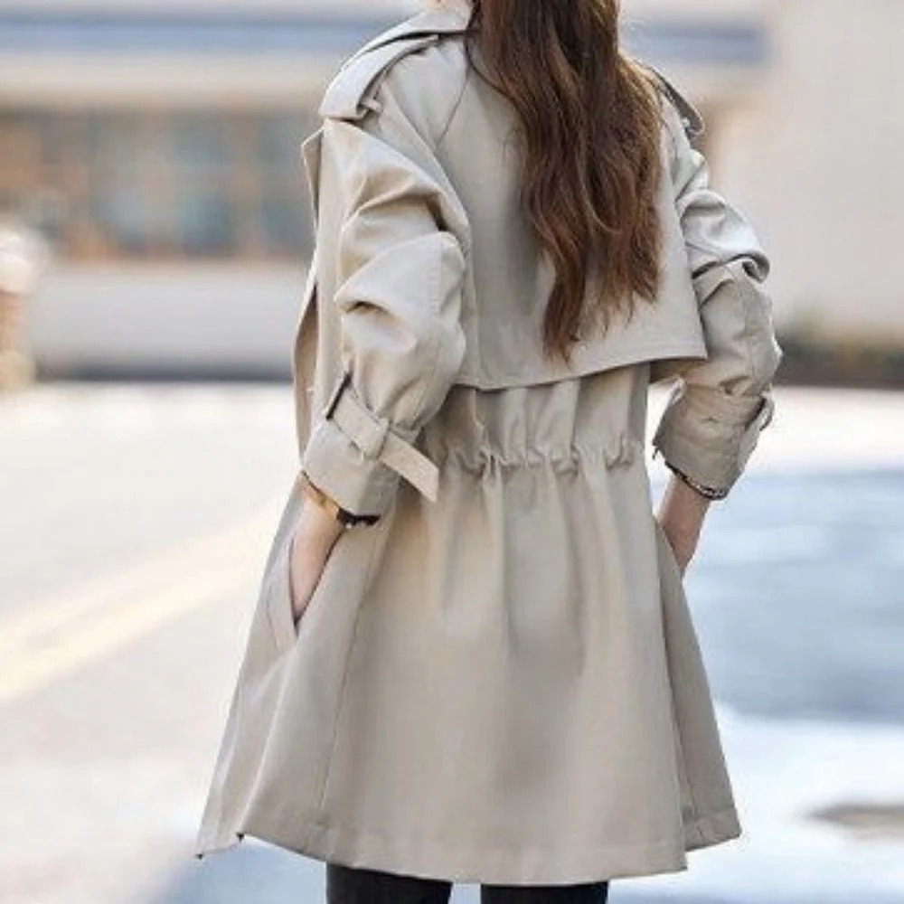 骨格ウェーブ ウエストマーク ハーフ丈トレンチコート