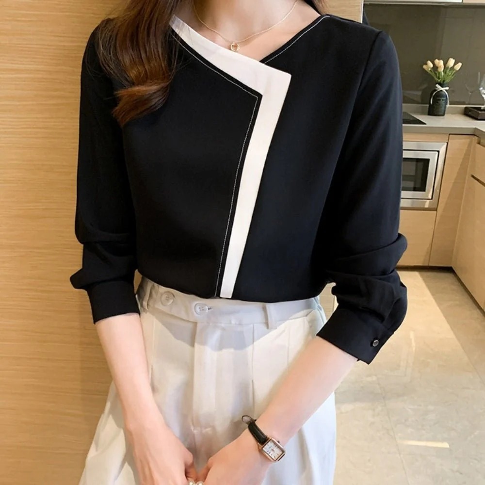 骨格ウェーブ バイカラーブラウス