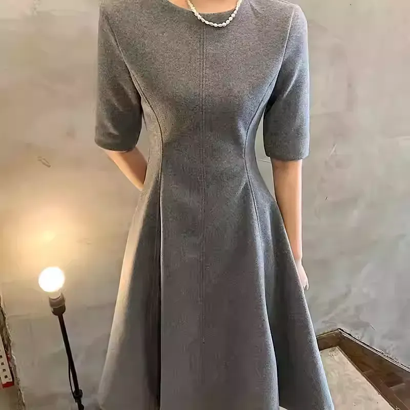 骨格ウェーブ上品ミモレ丈 5分袖フレアワンピース