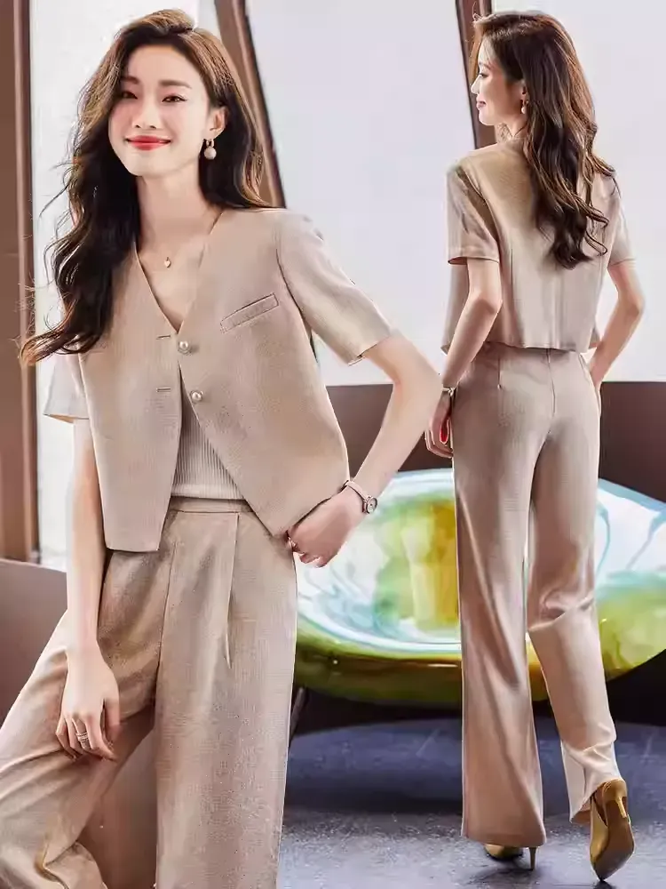 骨格ウェーブ ノーカラーパールボタンジャケット＆パンツ セットアップ