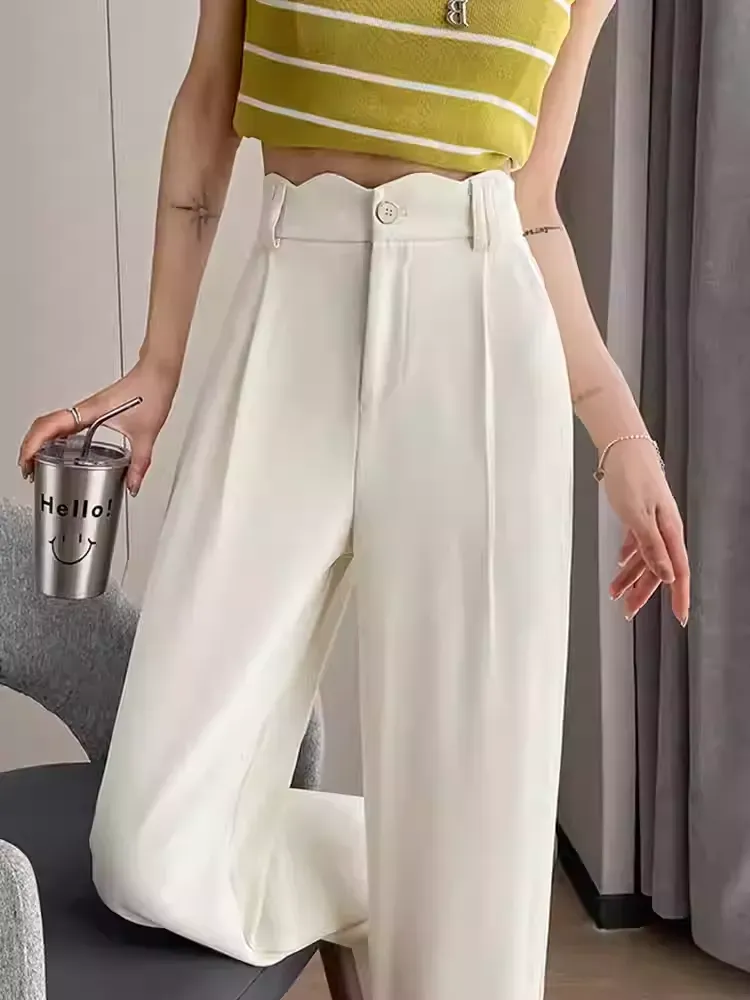 骨格ウェーブ 曲線美 スカラップハイウエスト とろみワイドパンツ