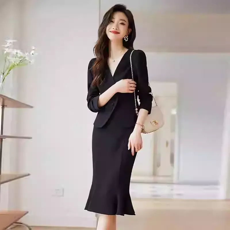 骨格ウェーブ ノーカラージャケット マーメイドスカート セットアップ スーツ