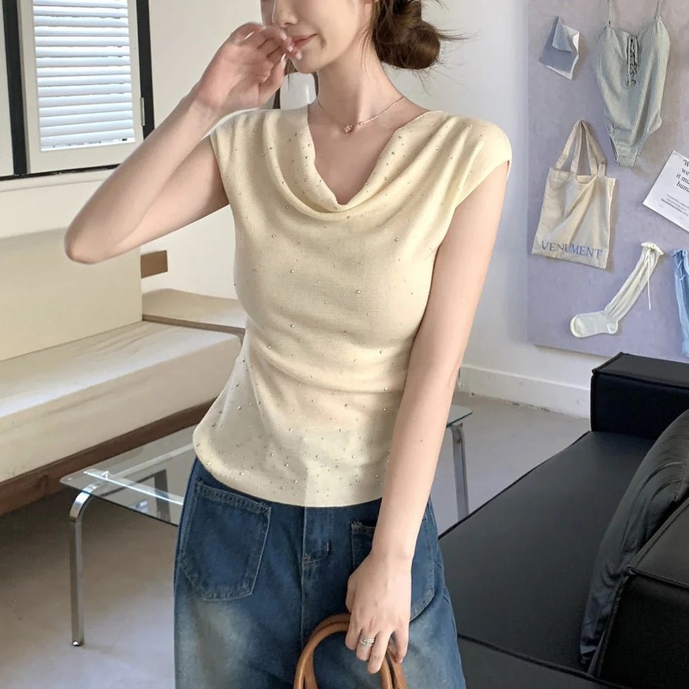 骨格ウェーブ ふんわり華奢魅せ ドレープネックニットトップス
