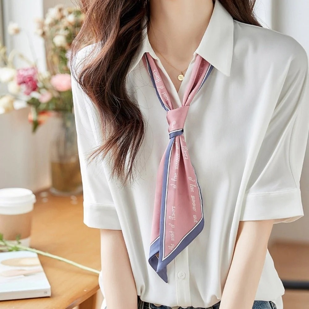 骨格ウェーブ とろみ素材 フローラルボウタイ5分袖ブラウス