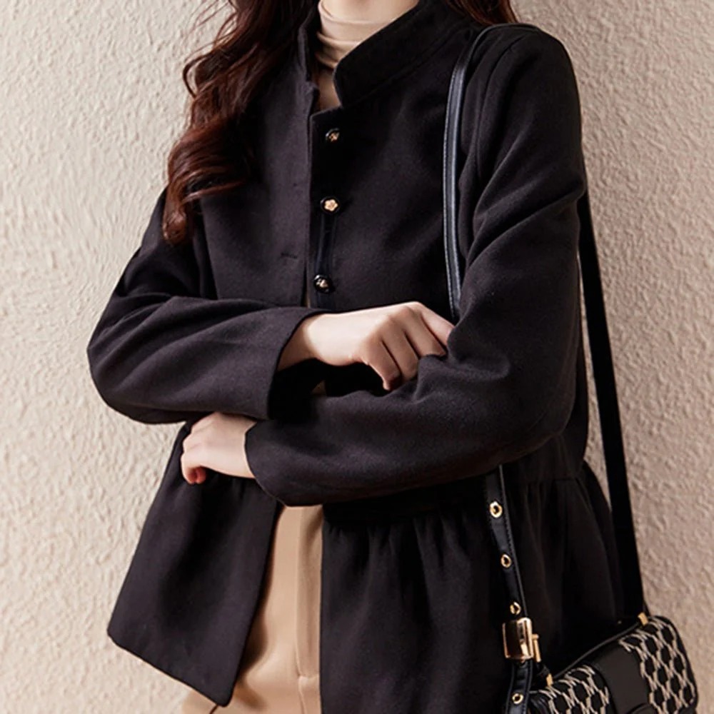 骨格ウェーブ 上品スタンドカラー へプラムジャケット