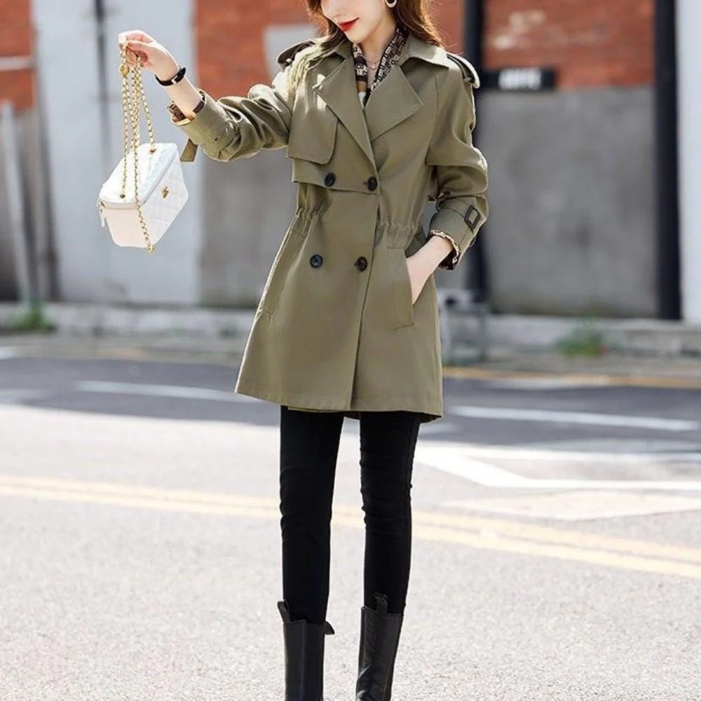 骨格ウェーブ ウエストマーク ハーフ丈トレンチコート