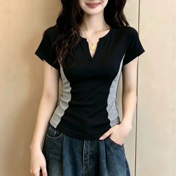 骨格ウェーブ 細見えサイドシェイプ バイカラーTシャツ