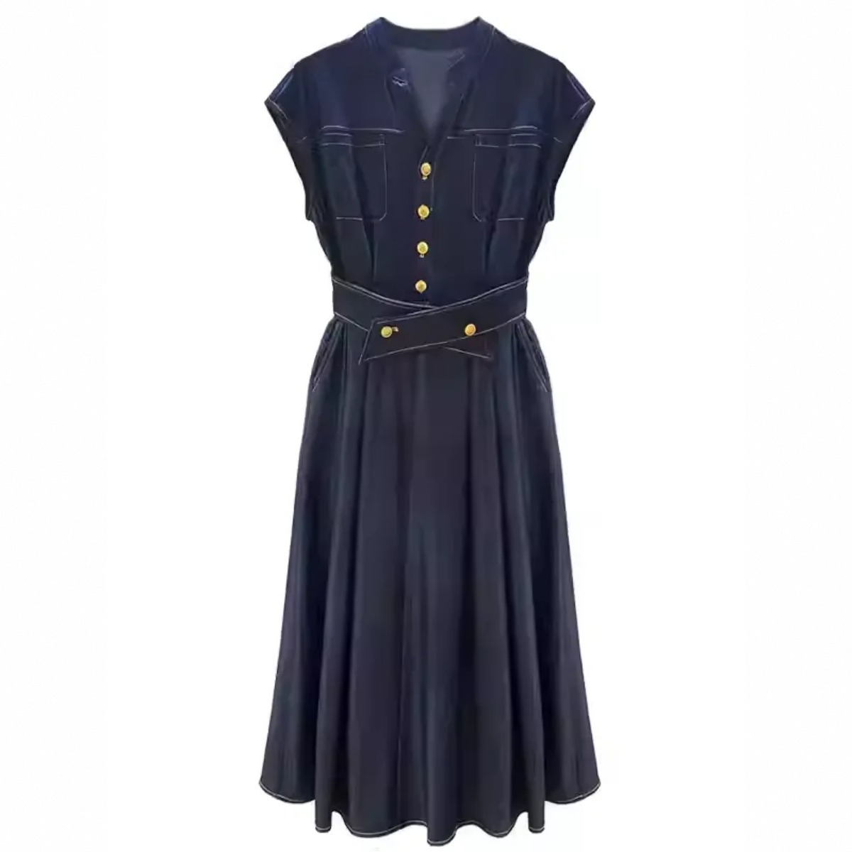 骨格ウェーブ 美くびれ叶う レディデニム ウエストマークワンピース