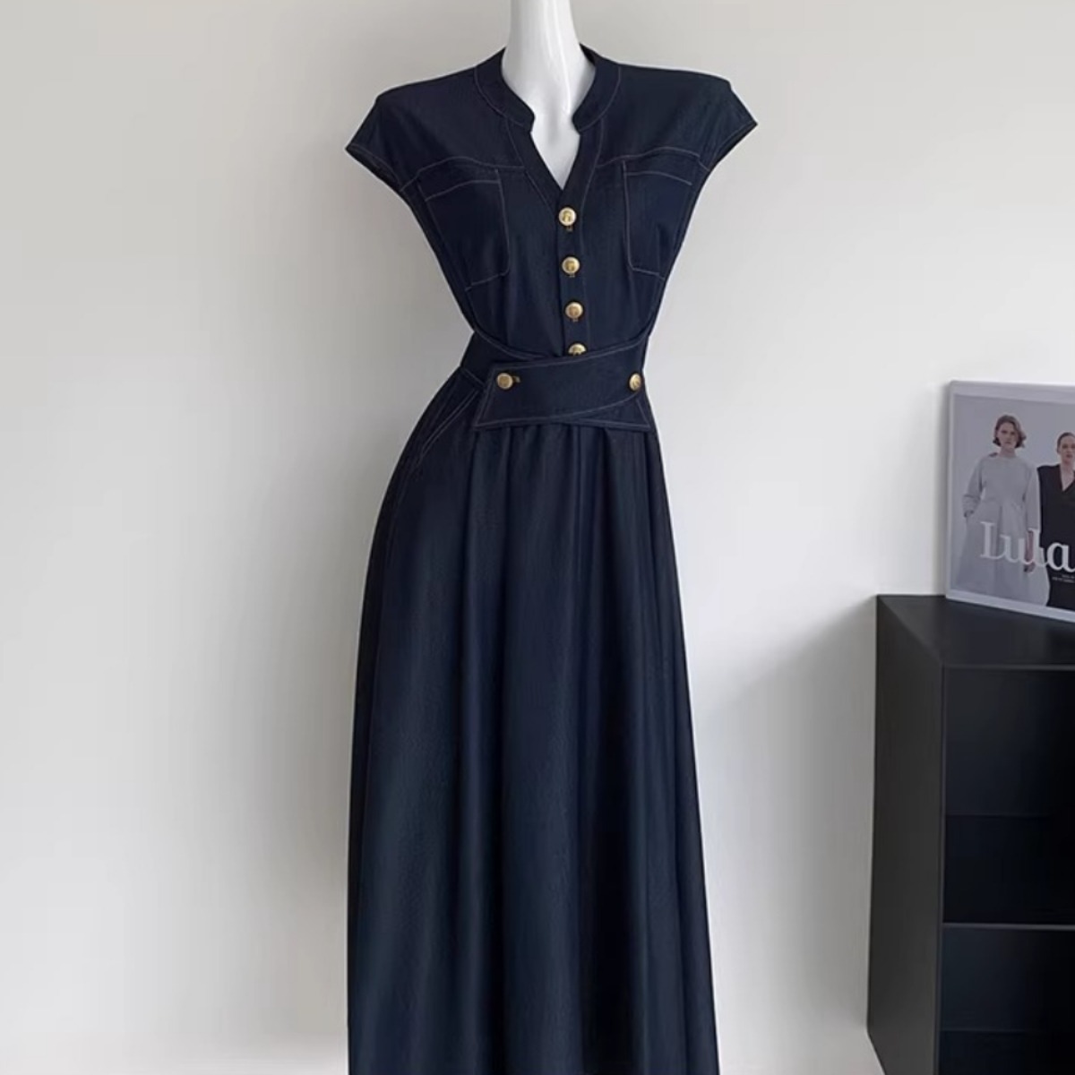 骨格ウェーブ 美くびれ叶う レディデニム ウエストマークワンピース