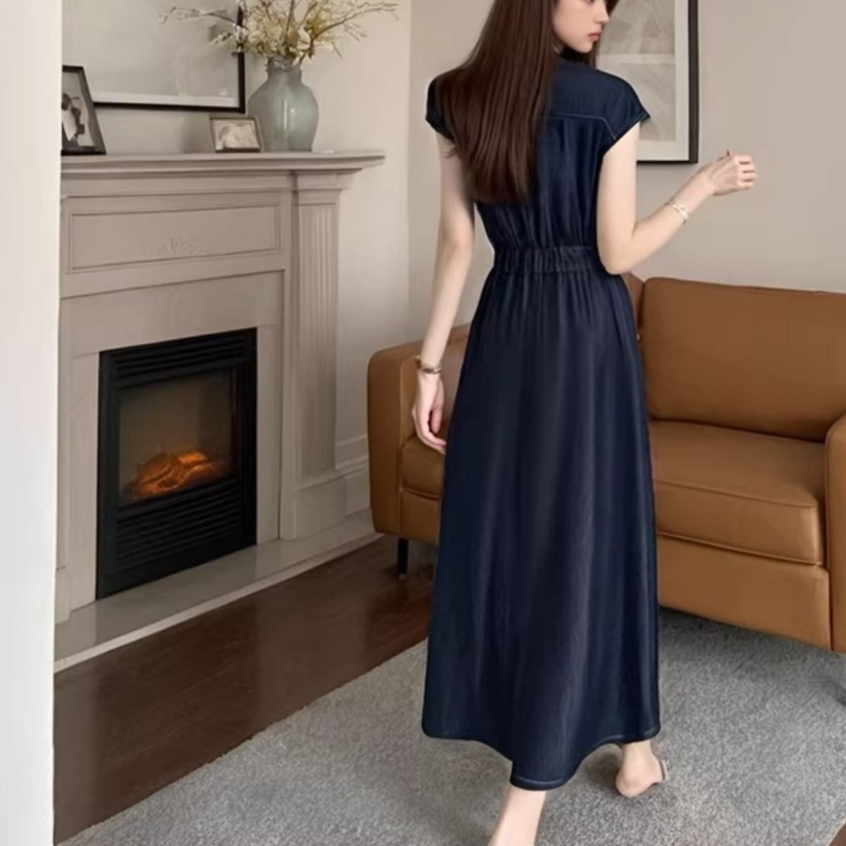 骨格ウェーブ 美くびれ叶う レディデニム ウエストマークワンピース