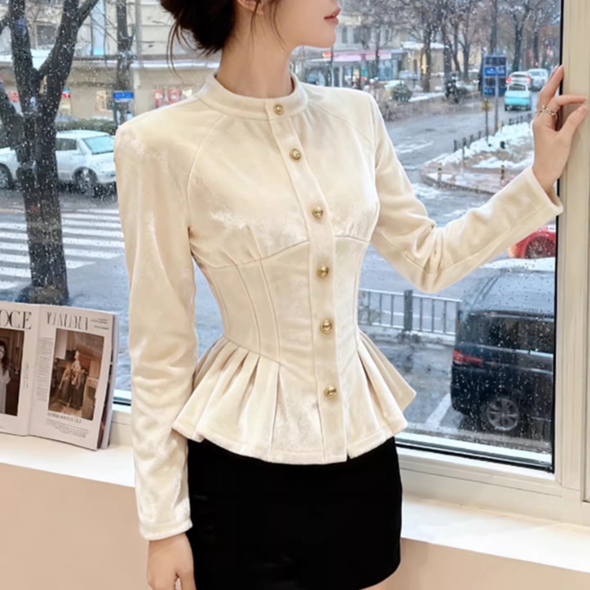 骨格ウェーブ 着るだけでくびれメイク クラシカルペプラムトップス