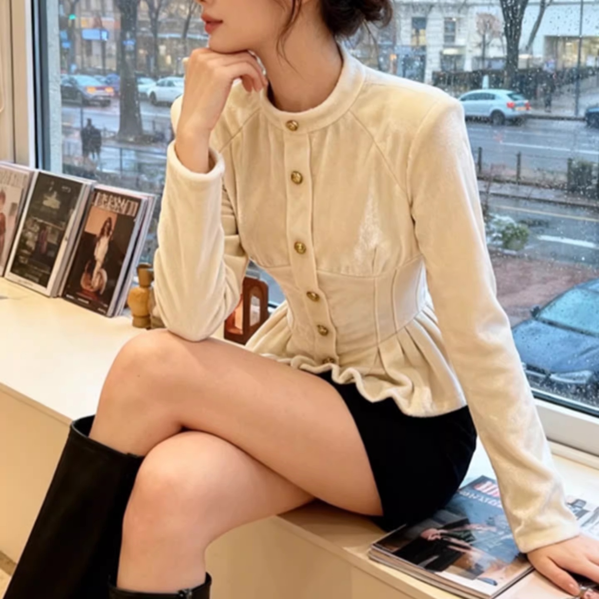 骨格ウェーブ 着るだけでくびれメイク クラシカルペプラムトップス