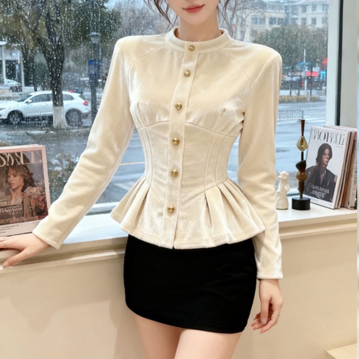 骨格ウェーブ 着るだけでくびれメイク クラシカルペプラムトップス