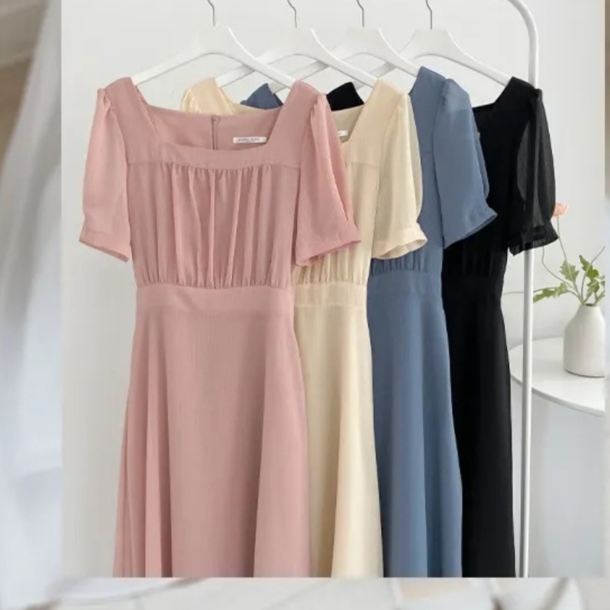 骨格ウェーブ ふんわりシフォン 美くびれハイウエスト 半袖ワンピース