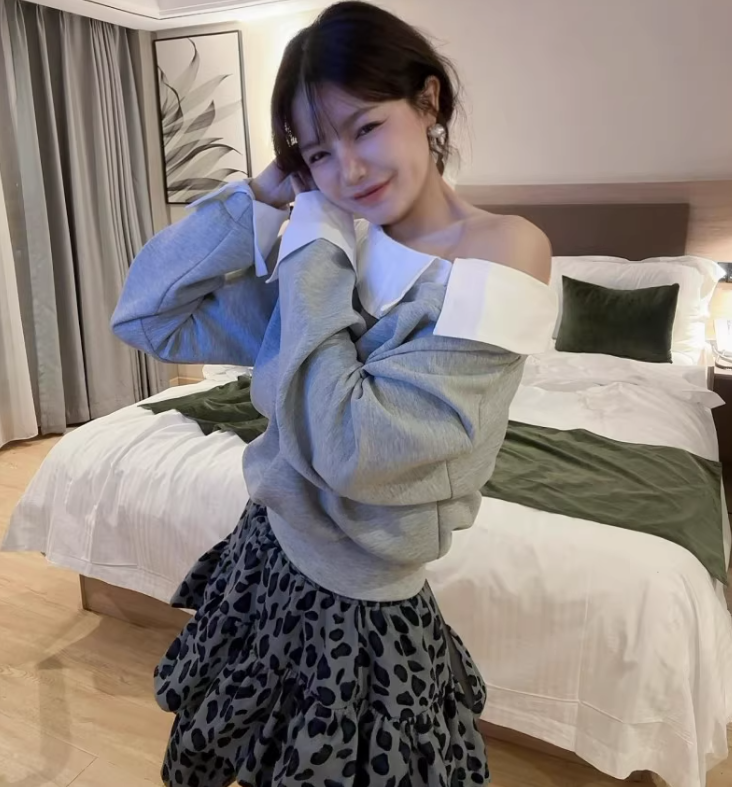 骨格ウェーブ きれいめカジュアル 襟付きアシンメトリートップス