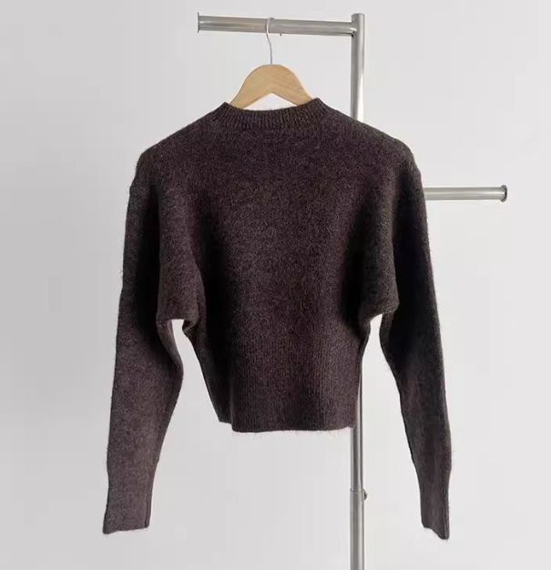 骨格ウェーブ 韓国風 くびれジップデザイン ラウンドネックニット