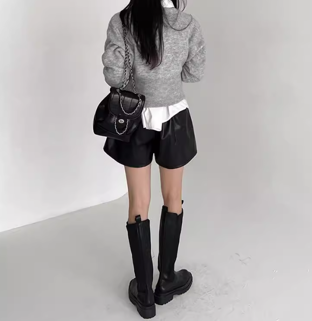 骨格ウェーブ 韓国風 くびれジップデザイン ラウンドネックニット