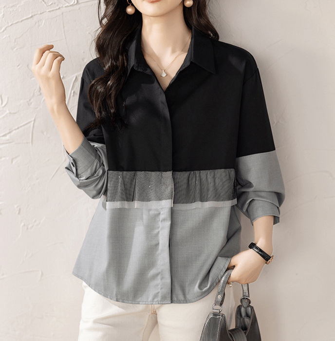 骨格ウェーブ フリル切替シャツ