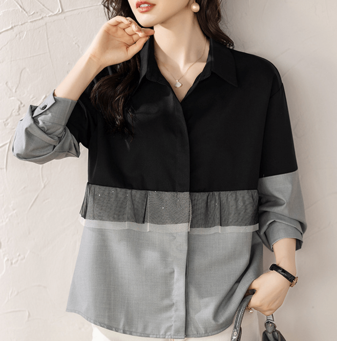 骨格ウェーブ フリル切替シャツ