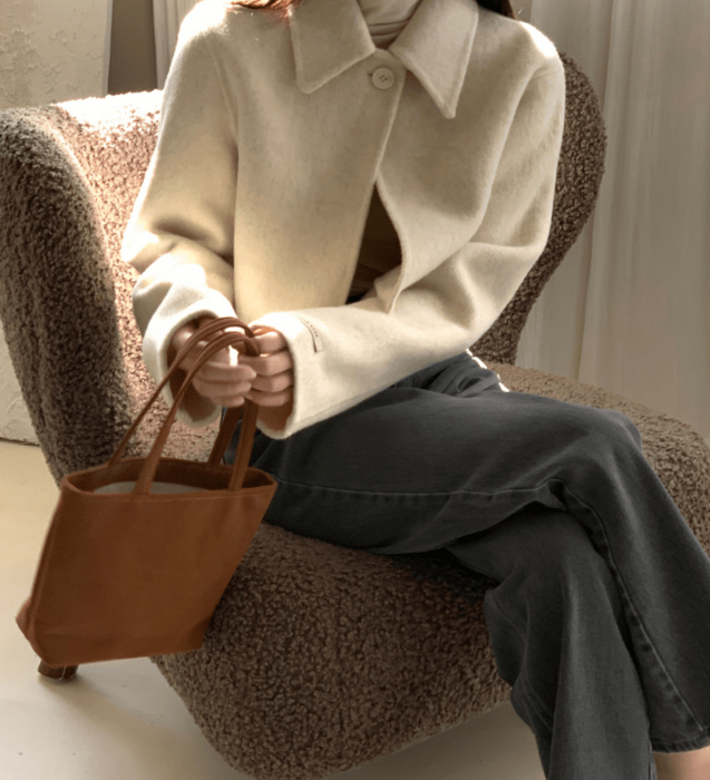 骨格ウェーブ 襟付き シンプル ウールライク ショートコート