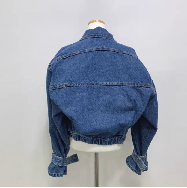 骨格ウェーブ 韓国シック 万能デニムジャケット ウォッシュブルー ショート丈 ゆったり