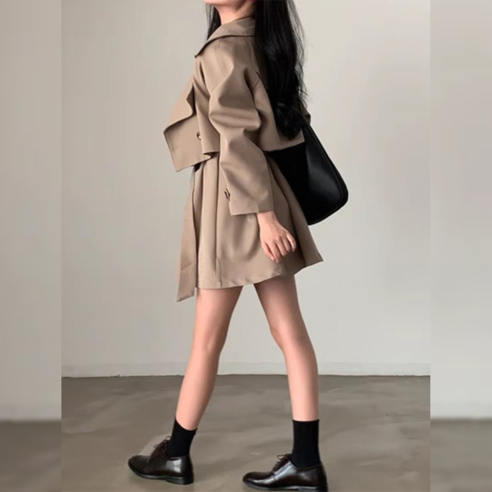 骨格ウェーブ トレンチ風 ノースリーブワンピース+ショート丈ジャケットセット