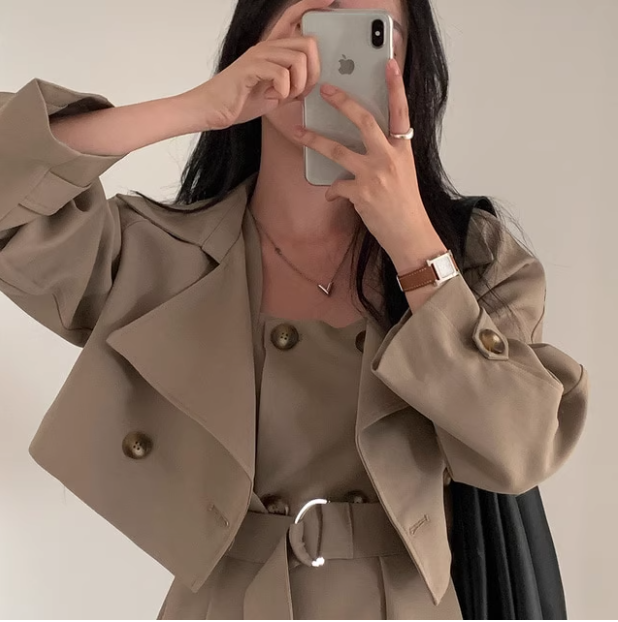 骨格ウェーブ トレンチ風 ノースリーブワンピース＋ショート丈ジャケットセット